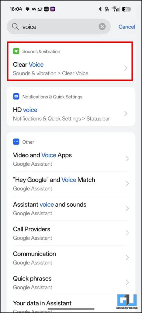 clear Voice in settings