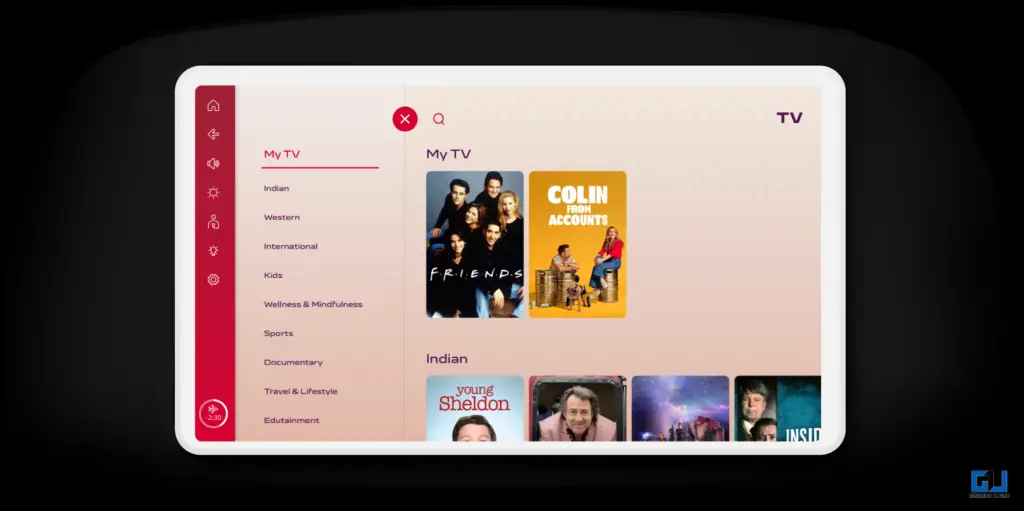 Media Dashboard of the entertainment in flight 