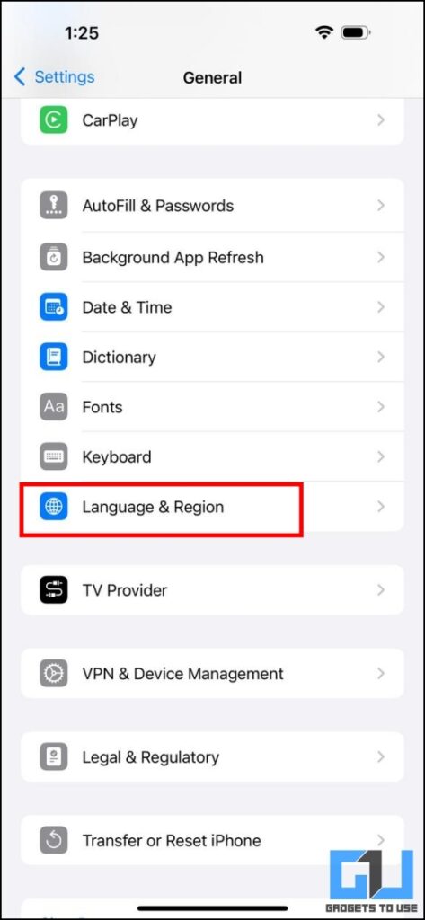 select region in settings