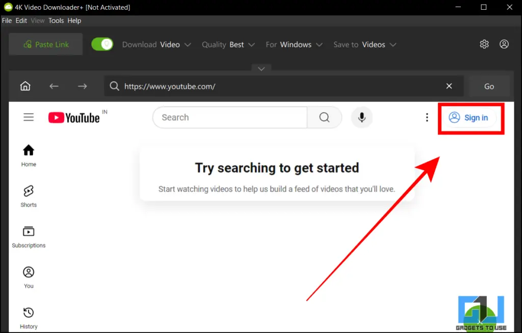 sign in youtube in 4K video downloader