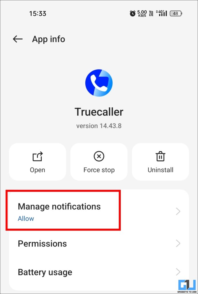 Manage TrueCaller Notifications