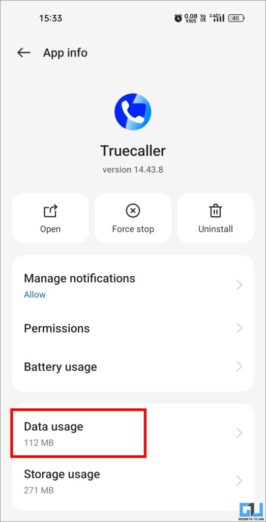 TrueCaller application data usage