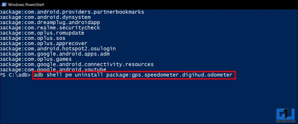 uninstall app using adb