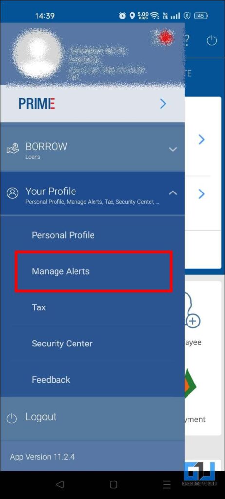 Manage Alerts HDFC app