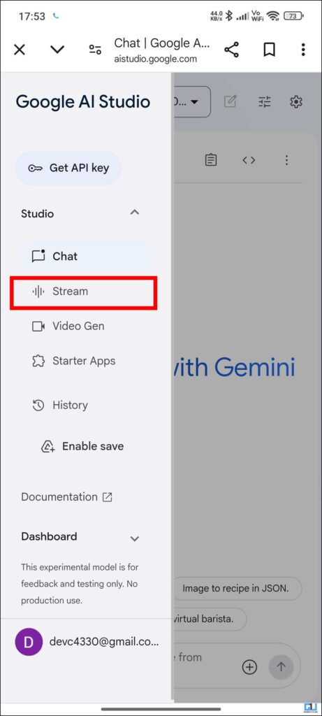 Streaming Options Google AI Studio