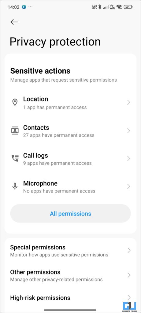 Privacy protection dashboard