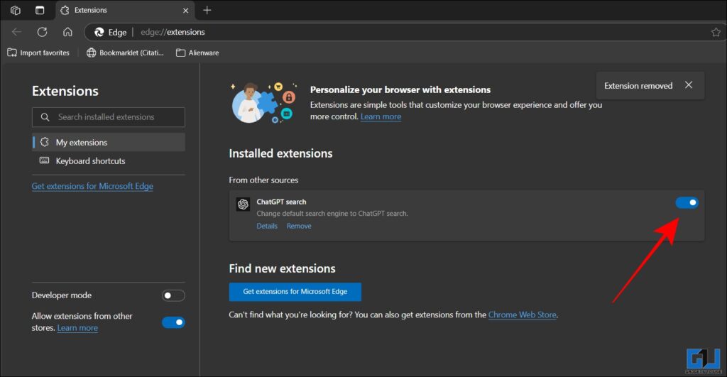 Make sure to enable chatgpt search extension in edge settings