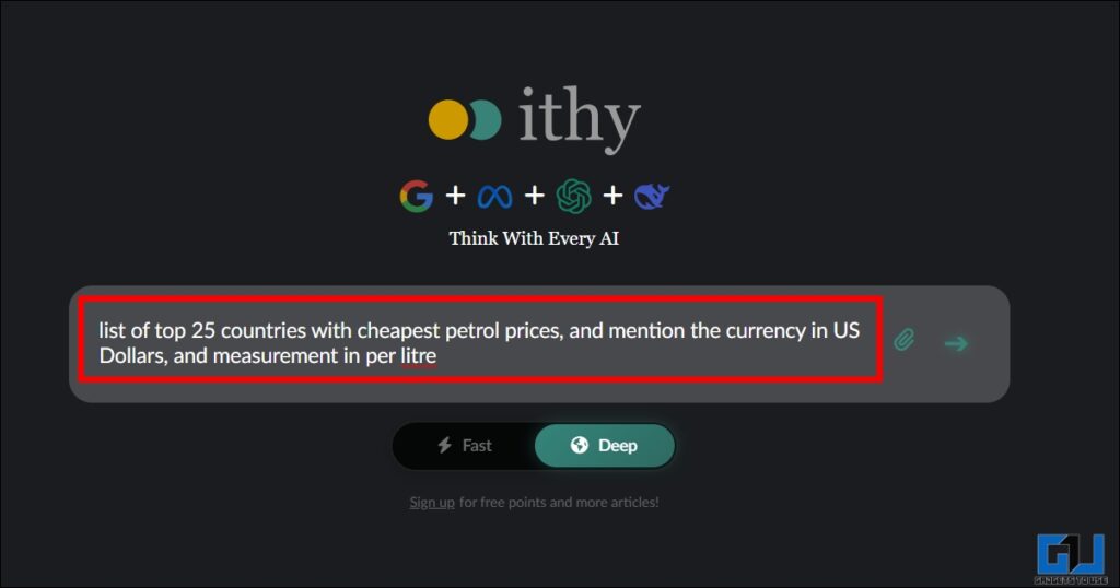 enter prompt in Ithy