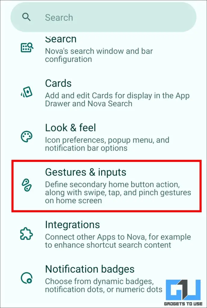go to gestures and input