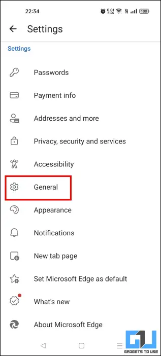 Open edge settings