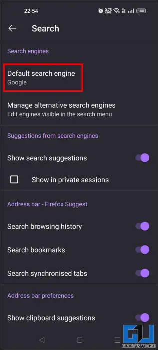 Select the default search engine