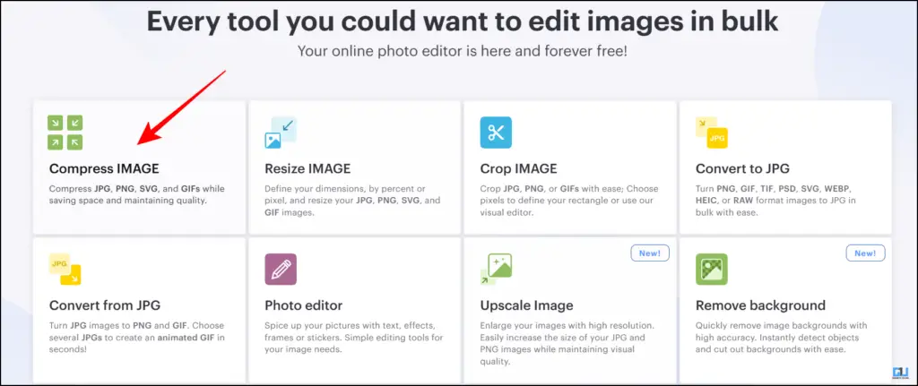 Compress image menu
