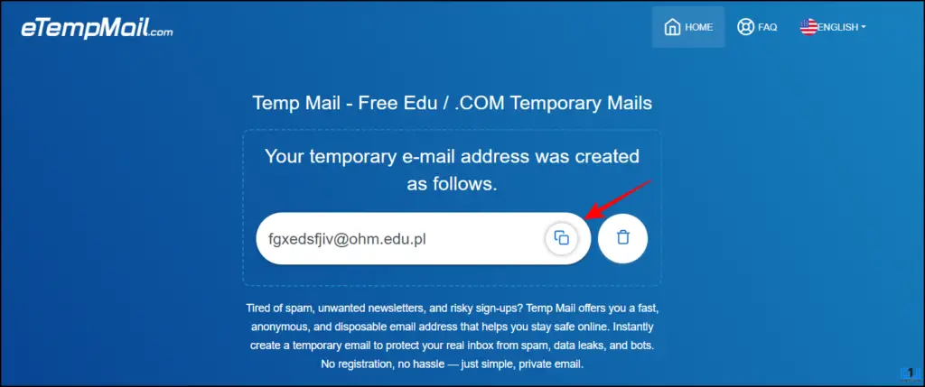 Copy temp email