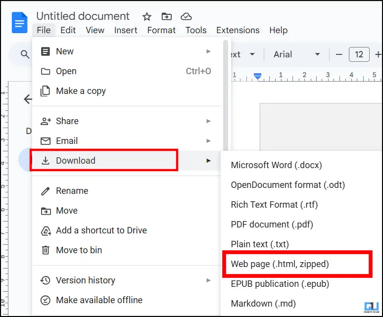 Download and HTML option