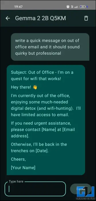 Private AI text writing