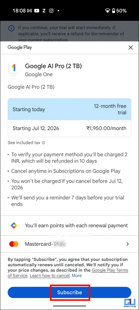 Subscribe button