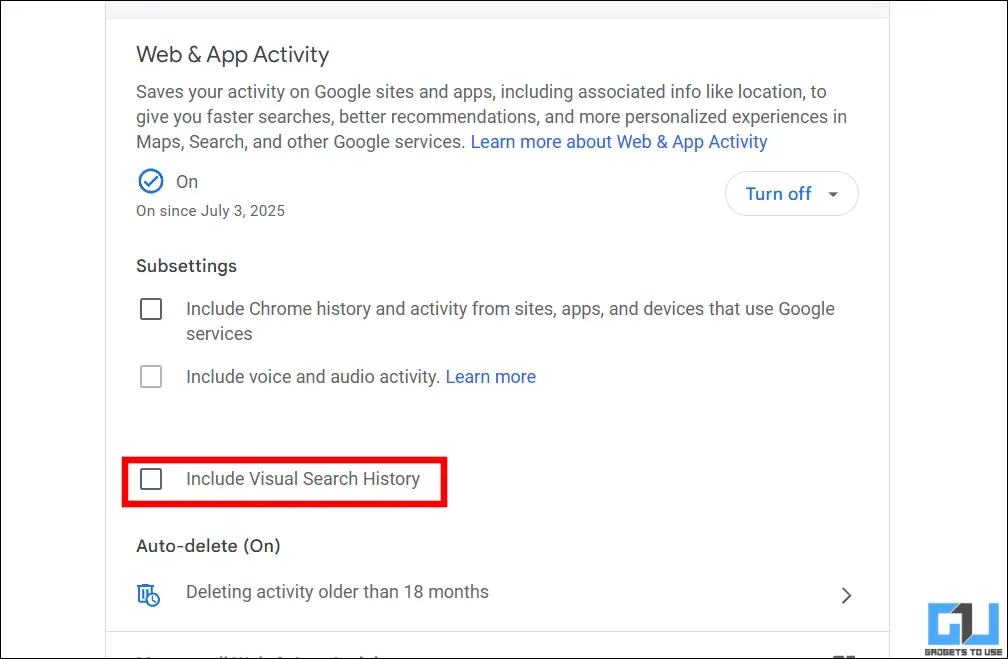 enable visual search history