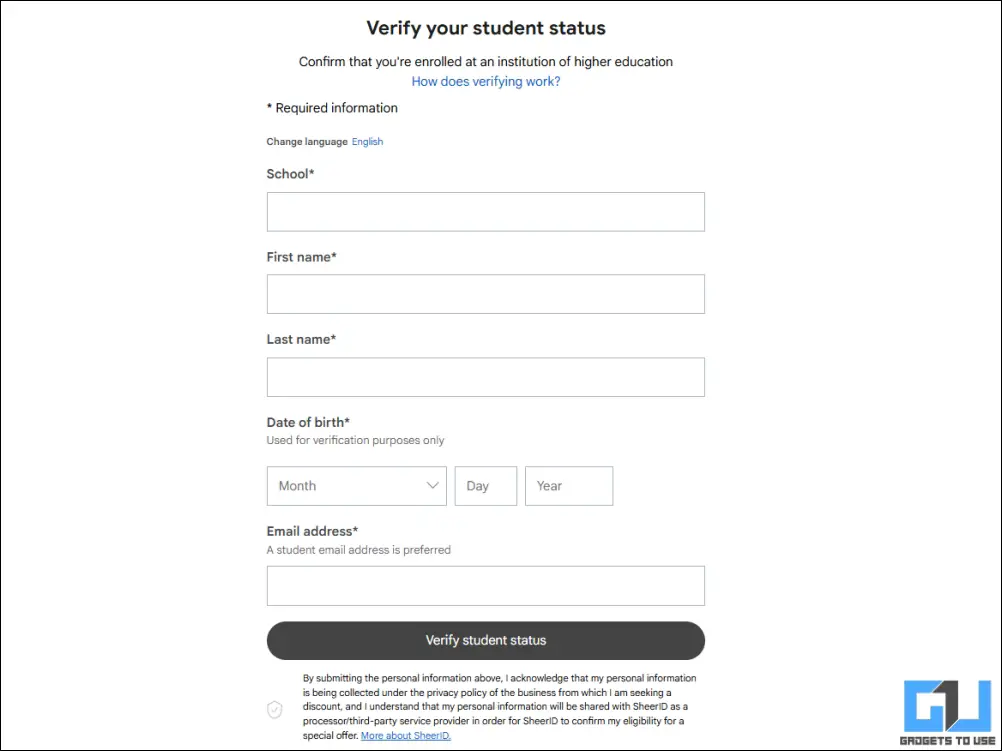 enter personal details and school email id