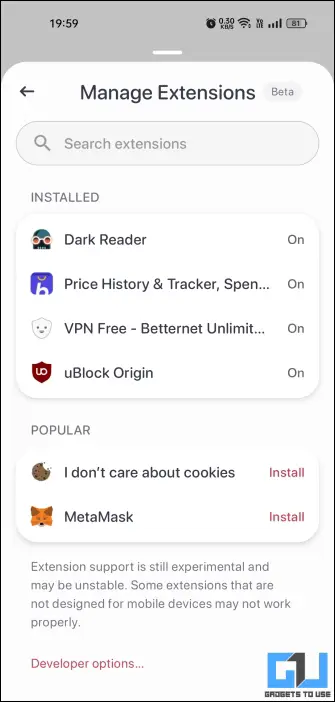 Is Quetta Browser Better Than Kiwi: Let's Test It extensions in Quetta