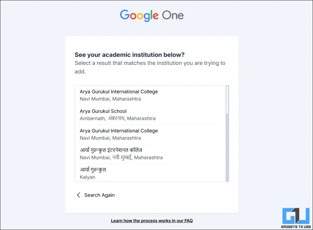 select school from list on SheerID