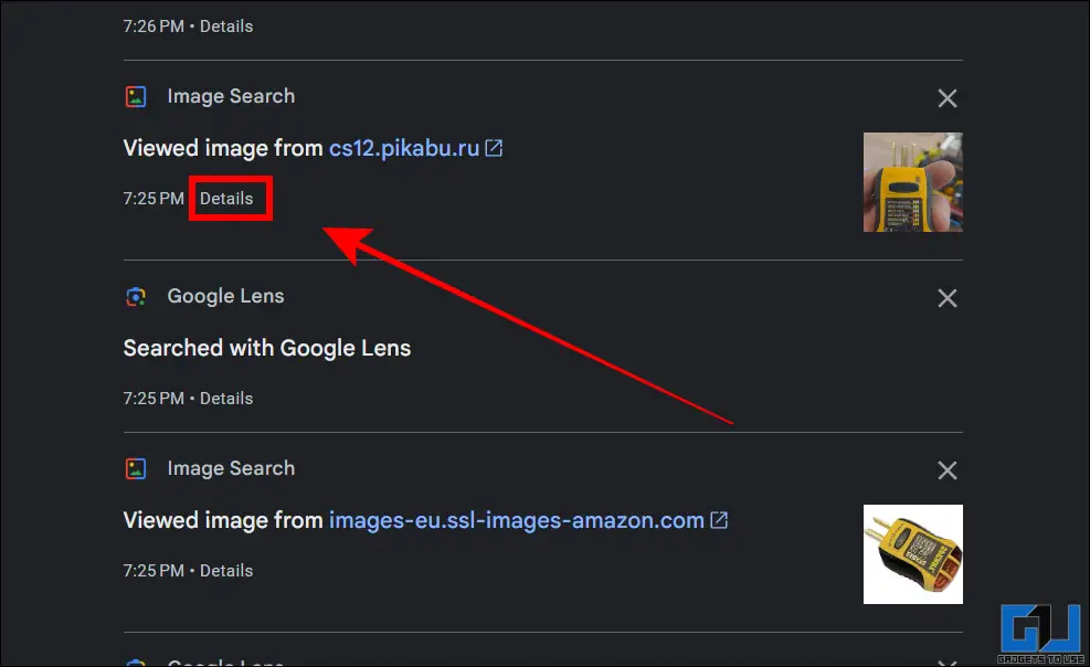 view details of google lens history