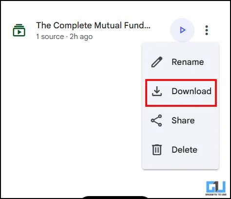 Download button for video