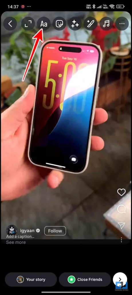 Aa icon in Insta