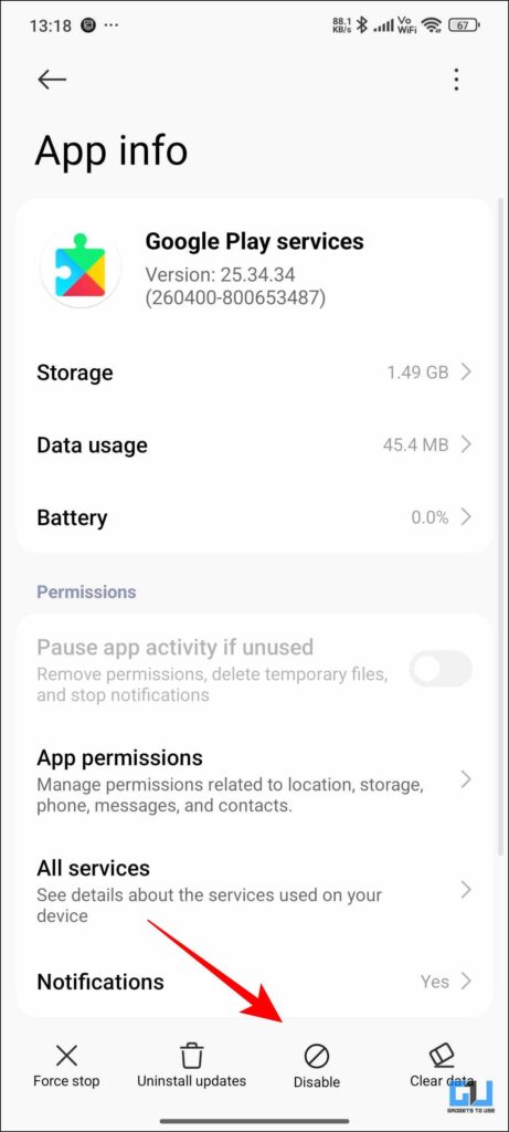 Disable Google play services