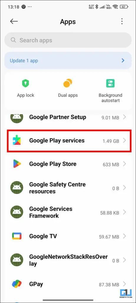 Google play service in settings