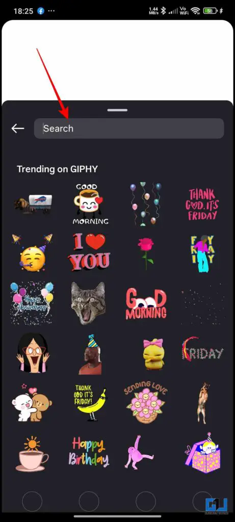 Search bar for GIFS