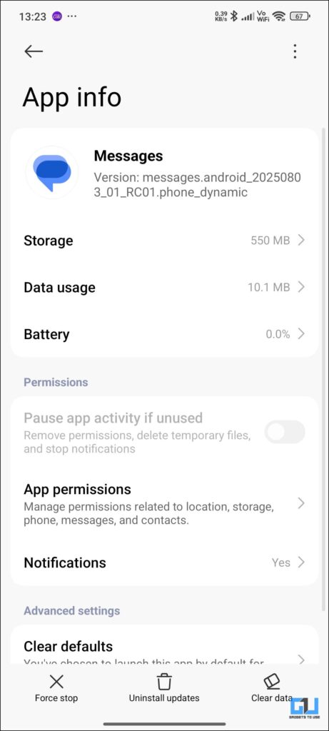 settings of messaging