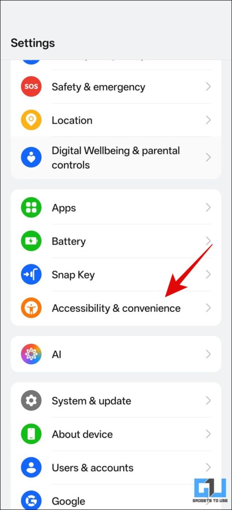 Accessibility and Convenience Tin in Settings