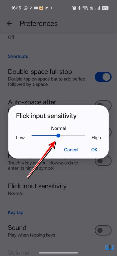 Adjusting slider for Intensity