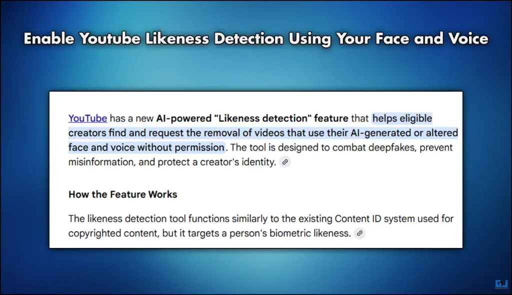 Enable Youtube Likeness Detection Using Your Face and Voice