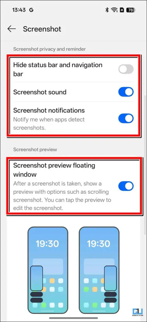 Screenshot settings - 1