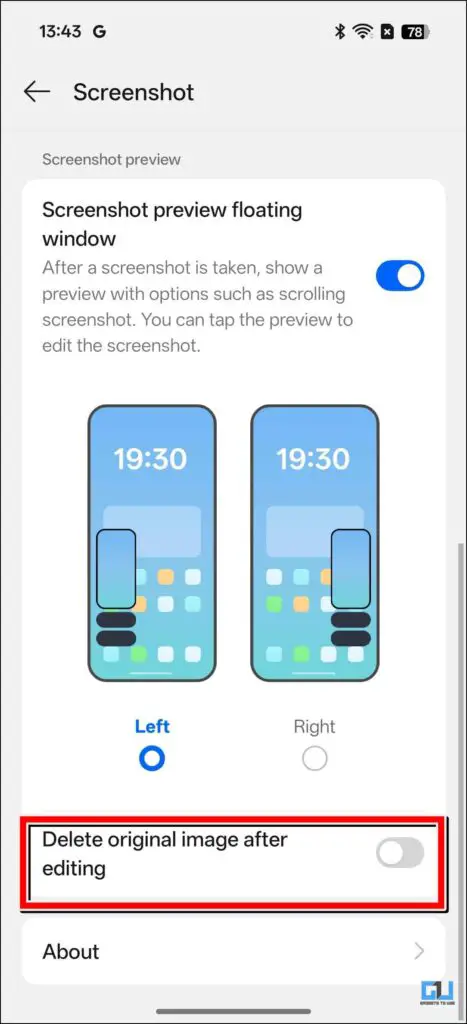 Screenshot settings - 2
