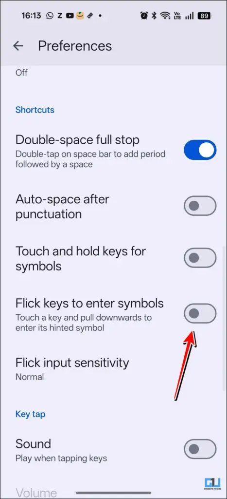 Toggle Off Flick Keys
