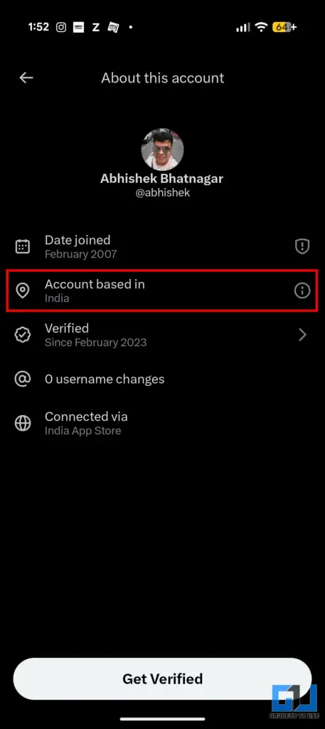 account info with country