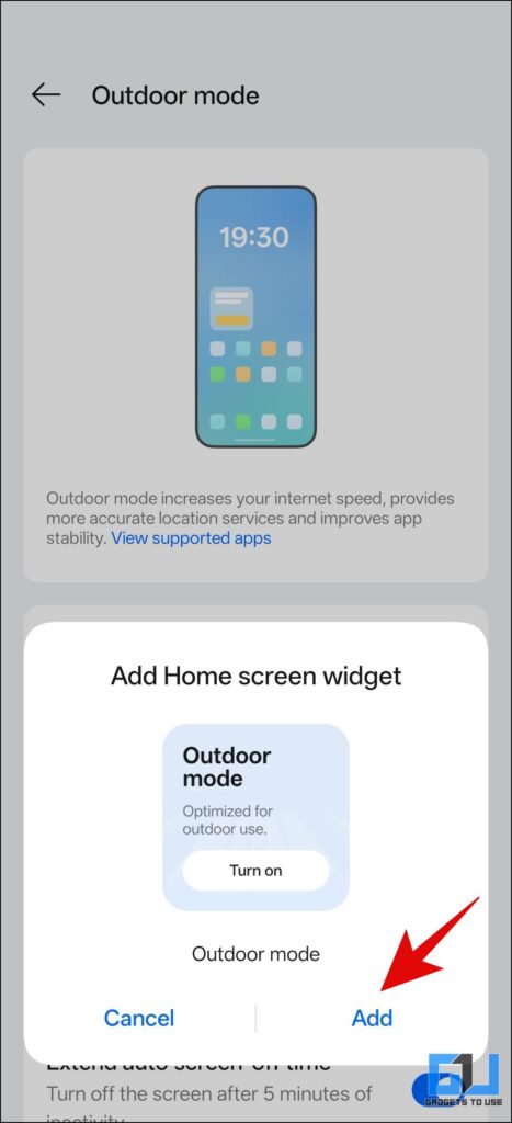 Home screen widget option