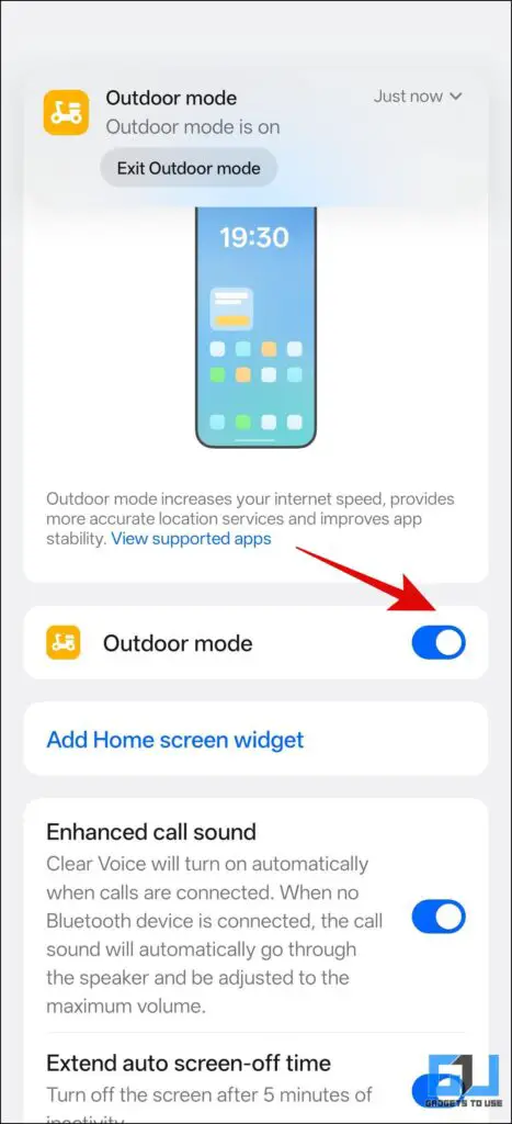 Switch On the Outdoor mode