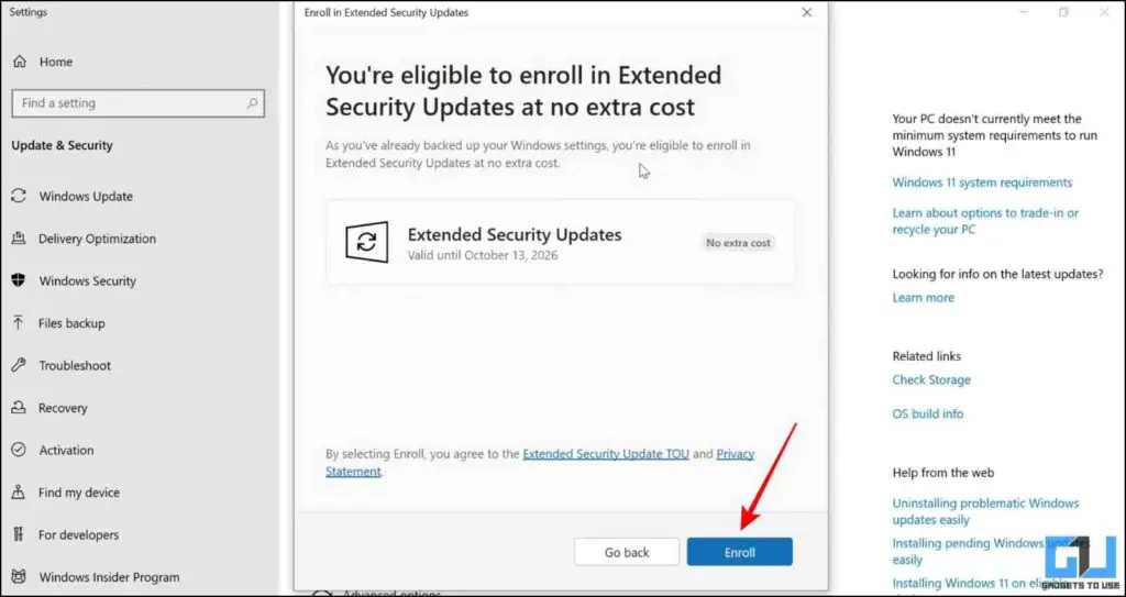 Enroll window button