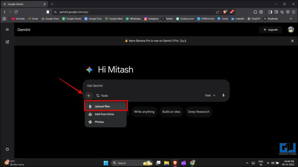 Add file option in Gemini