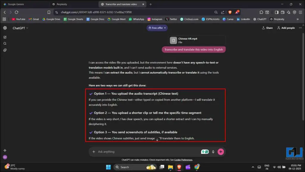 The result from ChatGPT