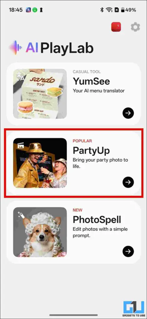 selecting the partyup tool