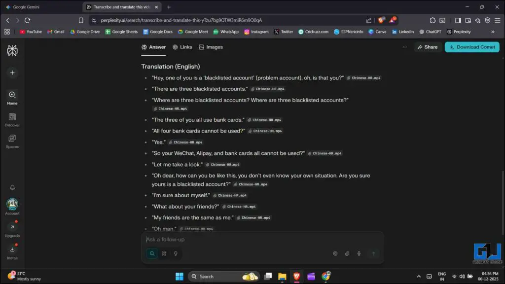 Translated result by Perplexity