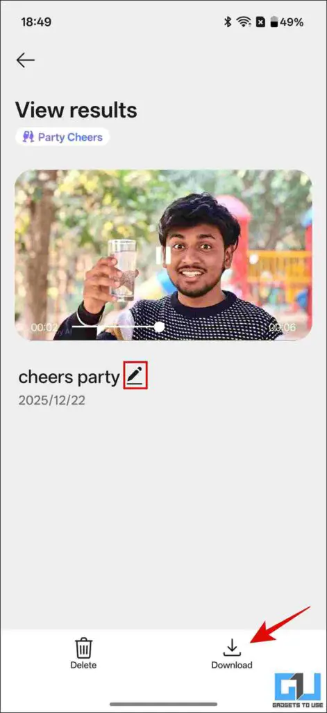 result after about 2 minutes