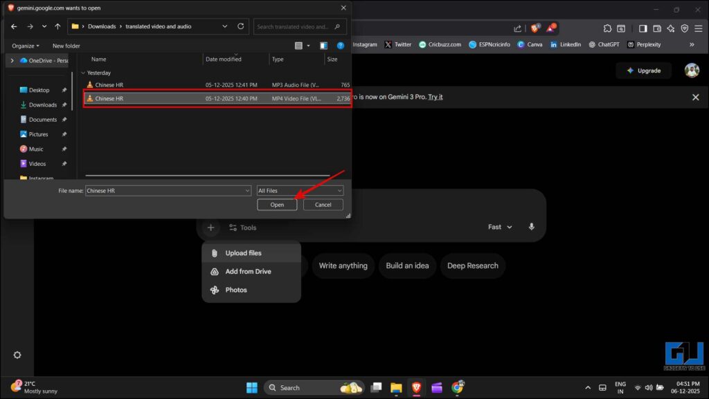 Selecting and opening the video file