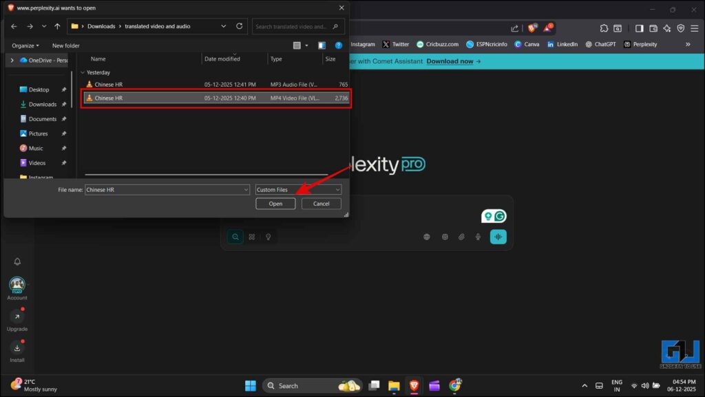 Selecting and opening the local video file