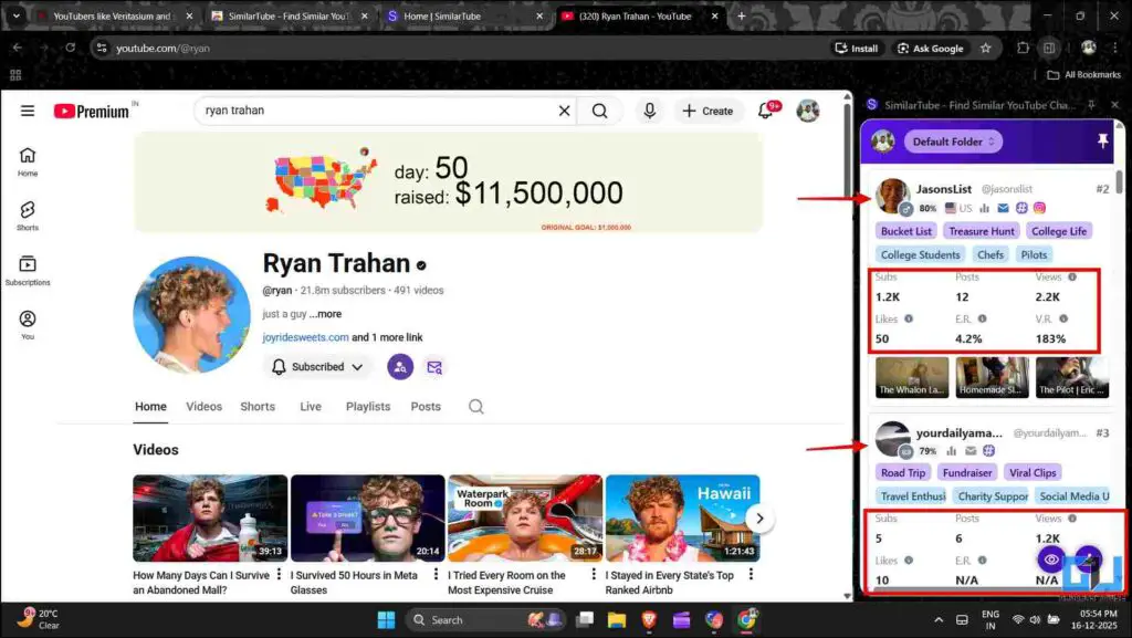List of similar channels on similartube extension