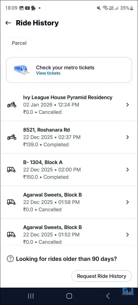 How to Download Trip Invoice On Rapido App 4 Ride history